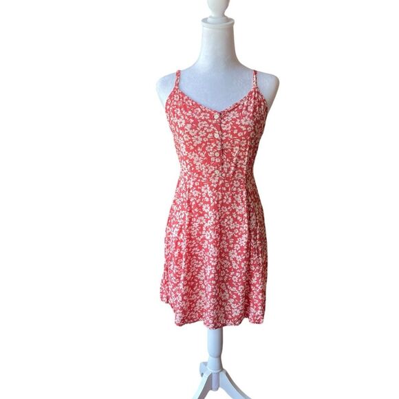 Gap Mini Sundress Coral and White Floral Print Womens Size XS Petite - Picture 1 of 9